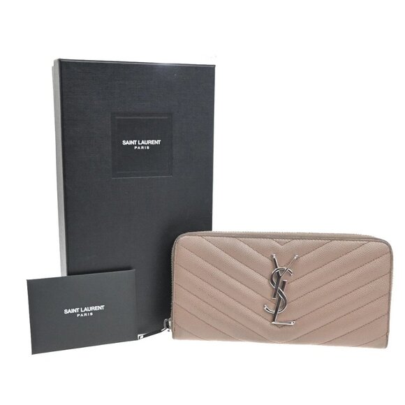 SAINT LAURENT YSL Logo Zipper Aroung Long Wallet Leather Brown SHW 64EF031 - Picture 1 of 16